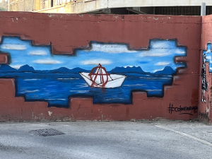 Graffiti drawn on a wall in Nicosia, Cyprus. 